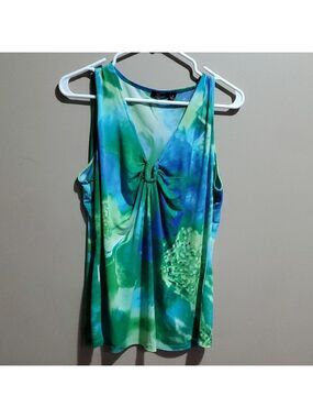 Strazzi Blue and Green Sleeveless Top Size XL